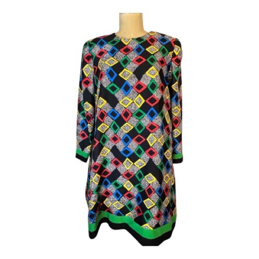 Saks Fifth Avenue Stanley Platos/Martin Ross Vtg Silk Geometric Dress